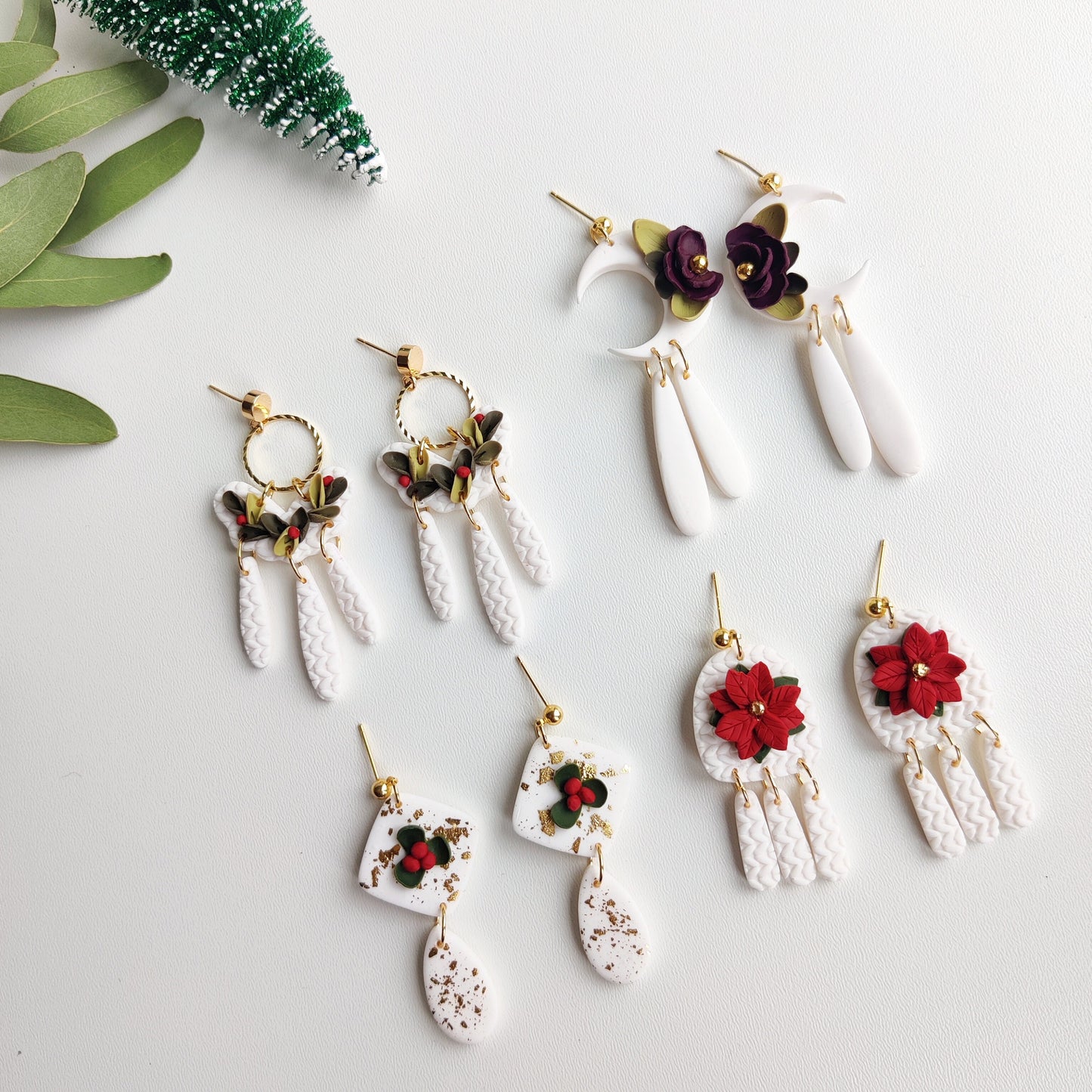 LUNA | Moon | crescent moon floral earrings | floral earrings | polymer clay earrings | christmas | gifts for her | handmade earrings