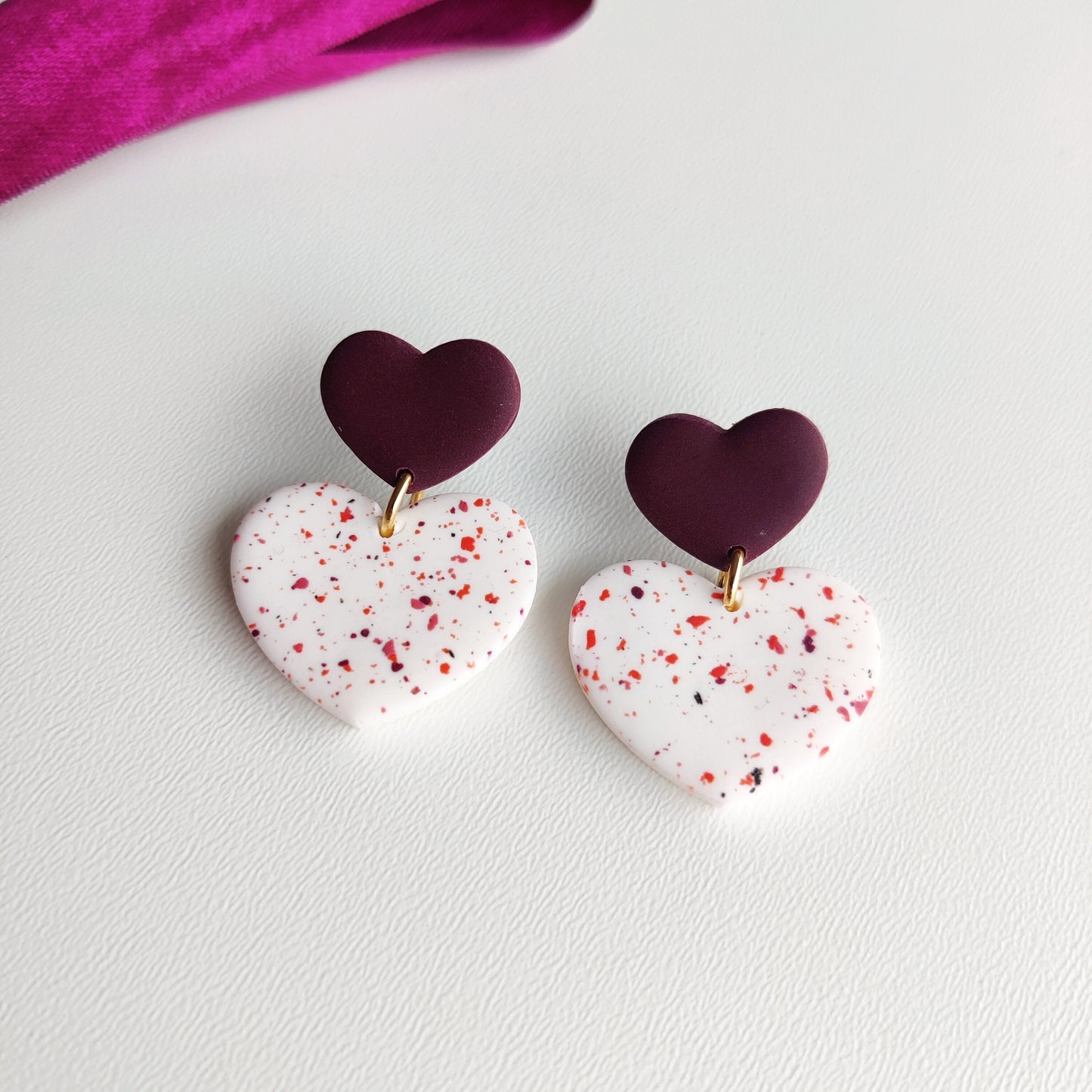 Heart Earrings | Valentine's Day Earrings | Polymer Clay Earrings | Clay Earrings | Floral Earrings | Pink | Handmade Jewellery | Gift
