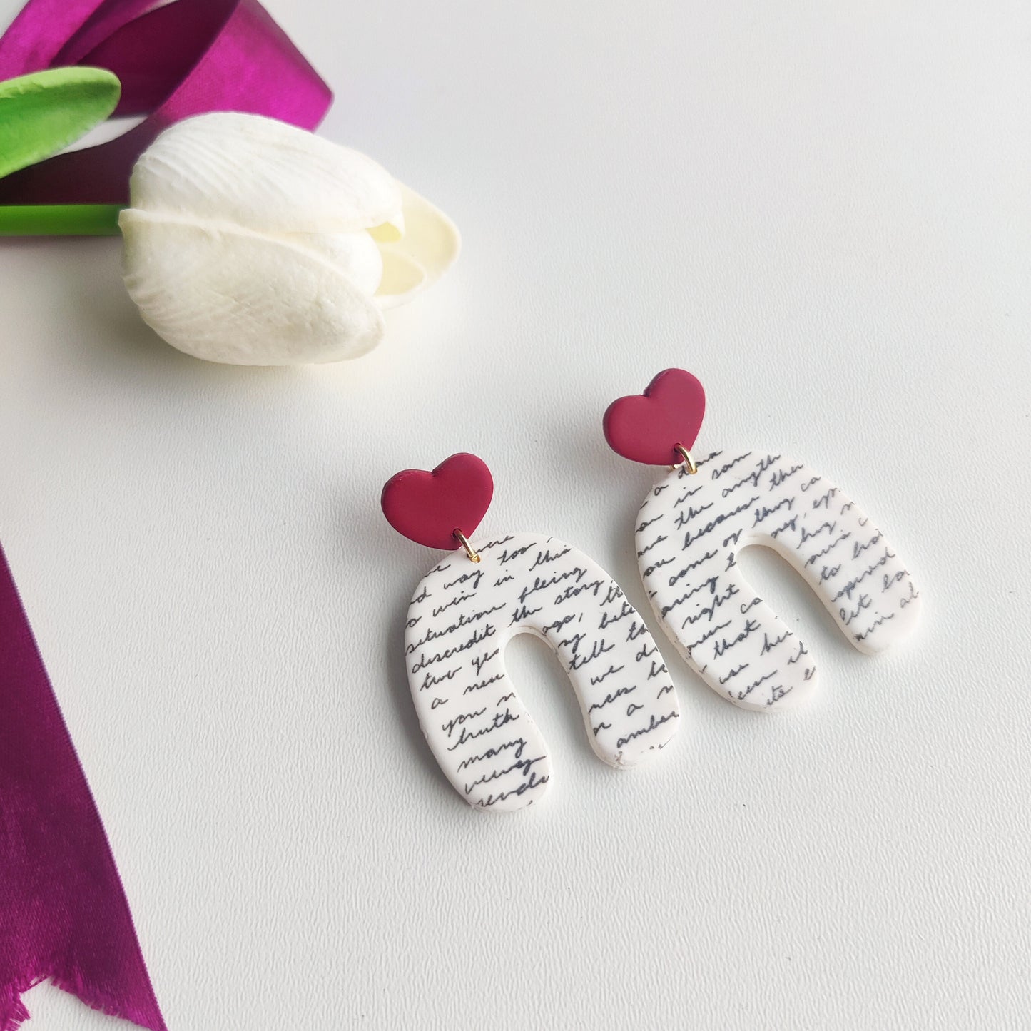 Heart Earrings | Valentine's Day Earrings | Polymer Clay Earrings | Dangle Earrings | Floral Earrings | Pink | Handmade Jewellery | Gift