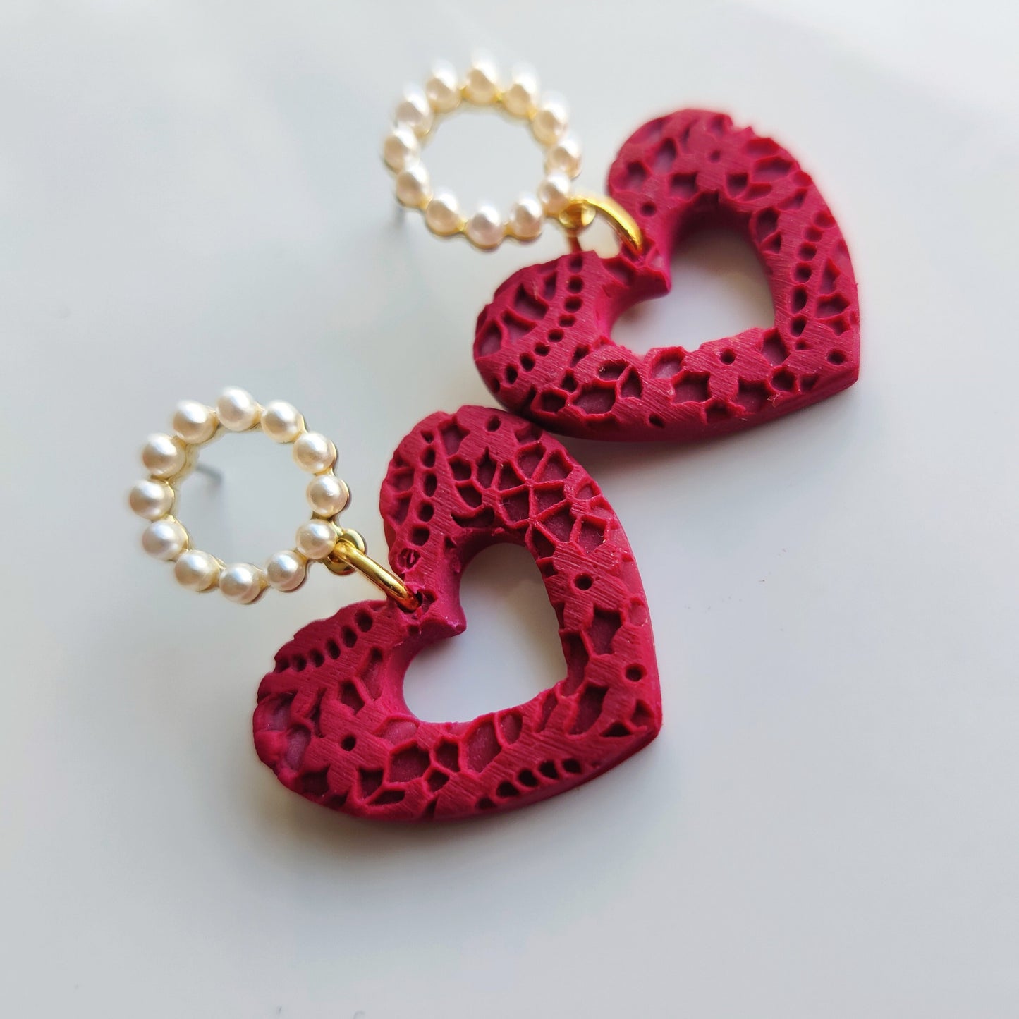 Heart Earrings | Valentine's Day Earrings | Polymer Clay Earrings | Clay Earrings | Floral Earrings | Pink | Handmade Jewellery | Gift