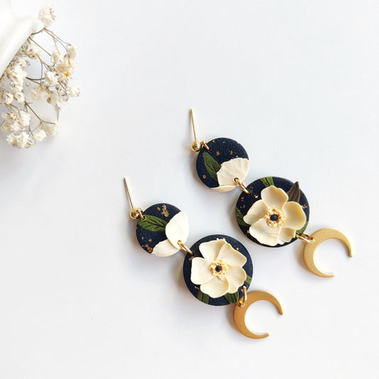 Boucles d’oreilles florales noir