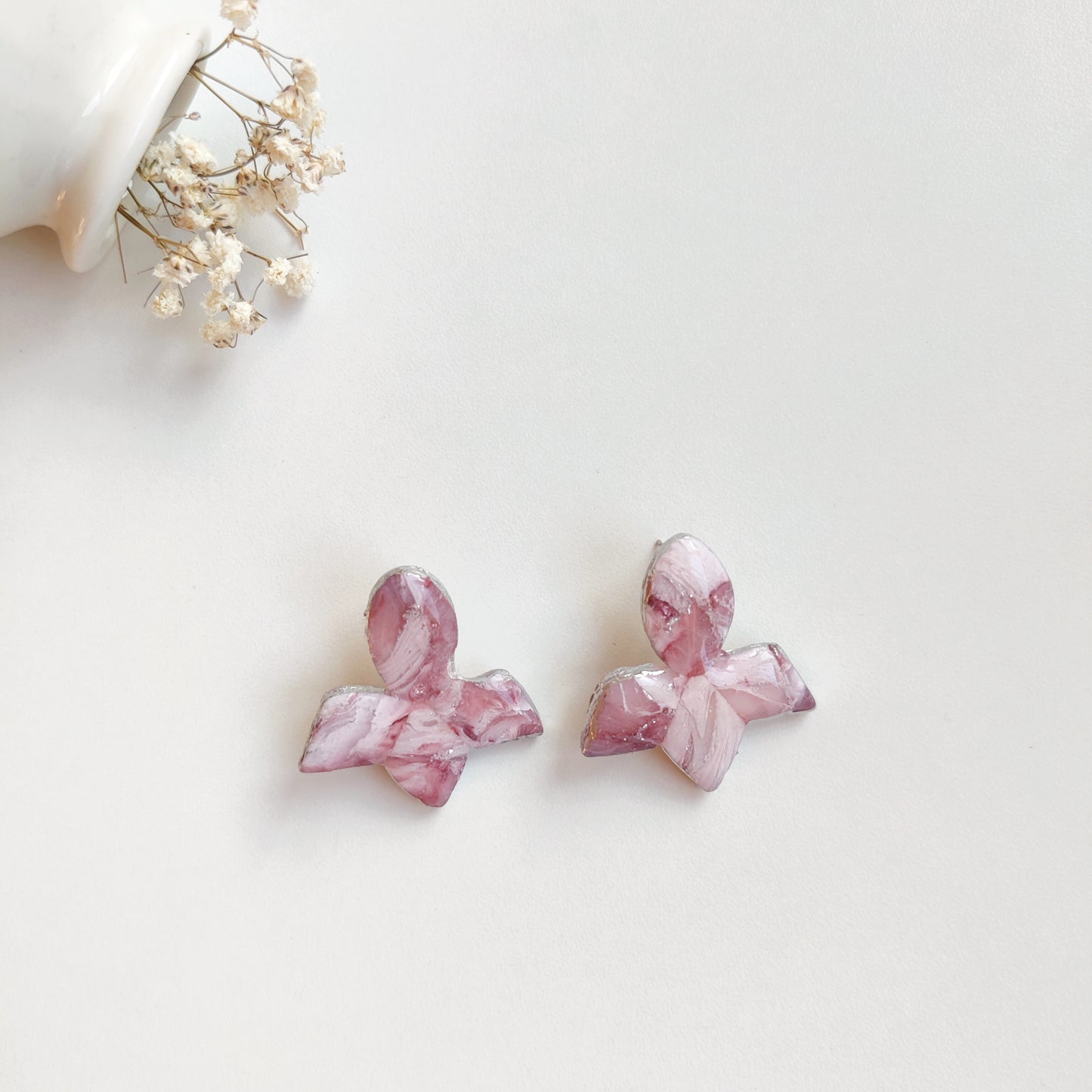 Boucles d'oreilles rose "effet marbré"
