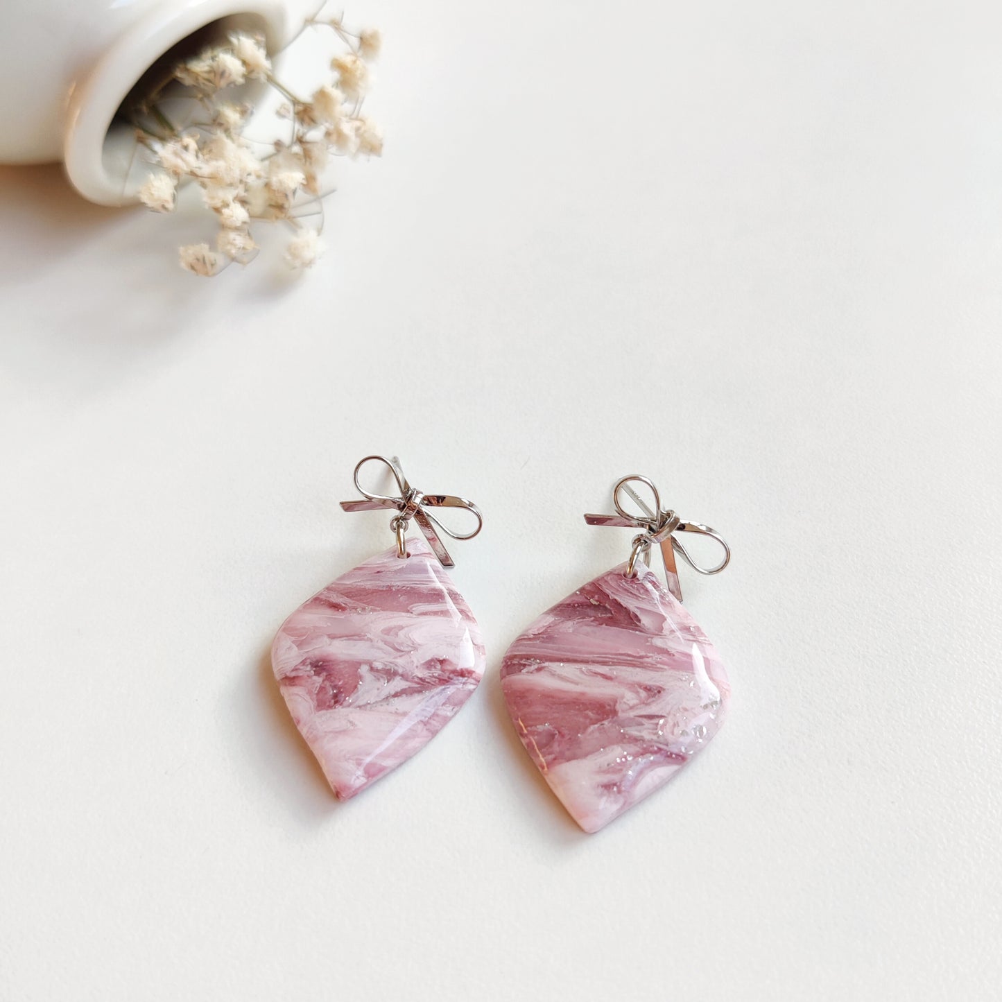 Boucles d'oreilles rose "effet marbré"
