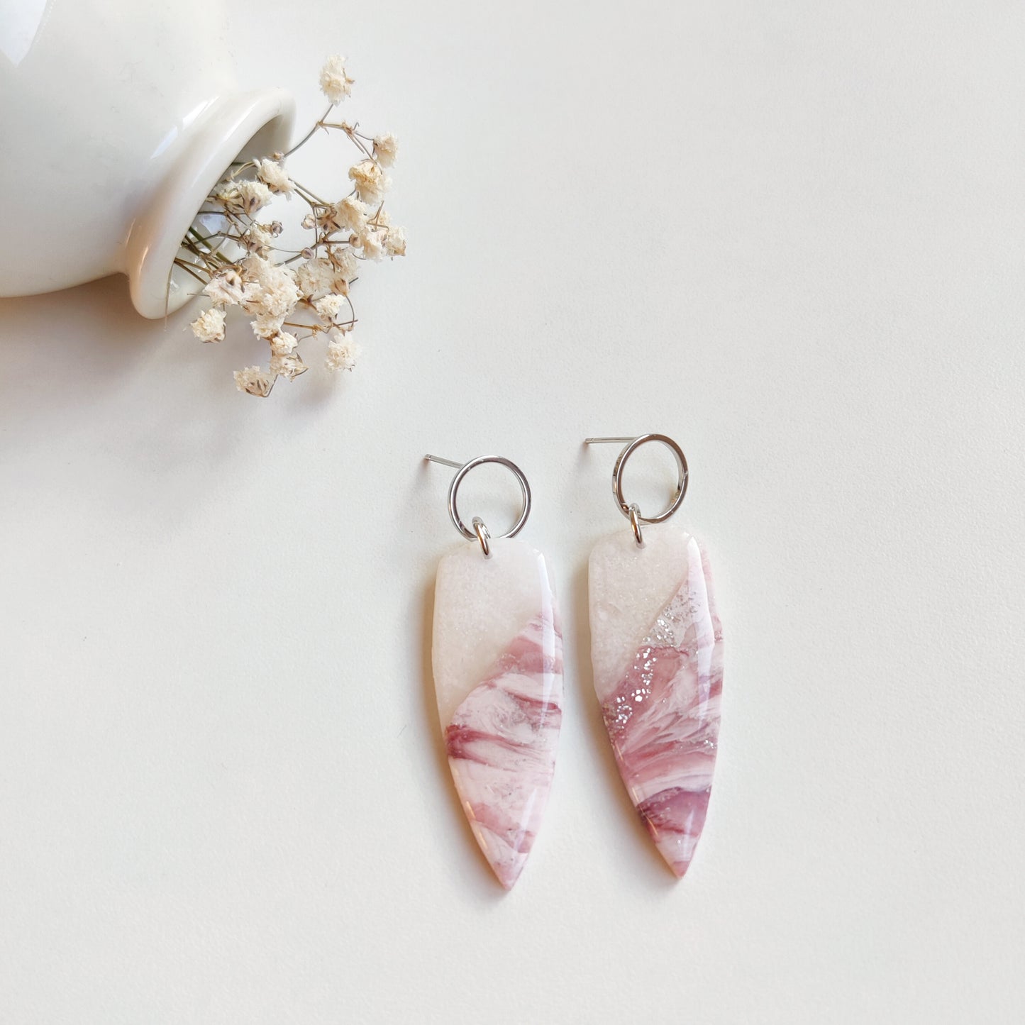 Boucles d'oreilles rose "effet marbré"