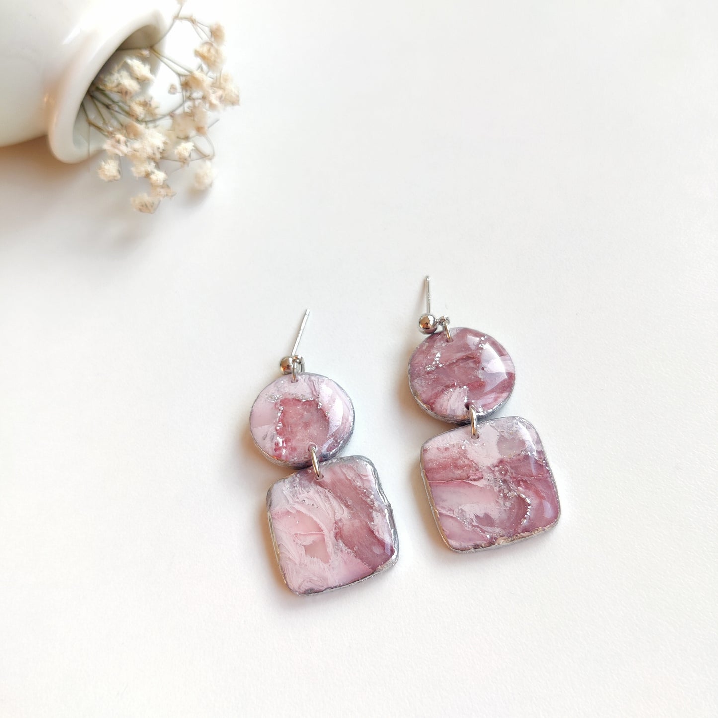 Boucles d'oreilles rose "effet marbré"