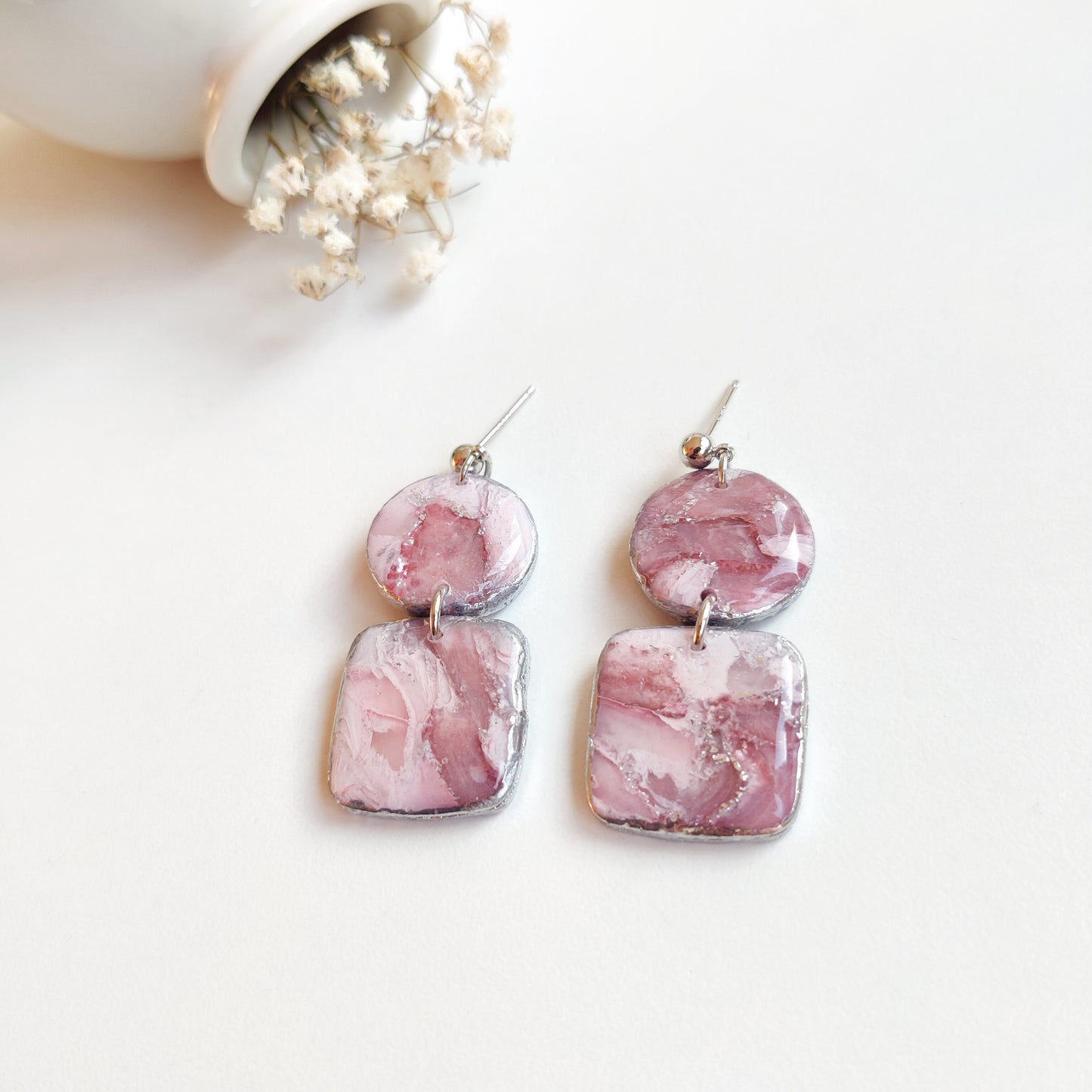 Boucles d'oreilles rose "effet marbré"