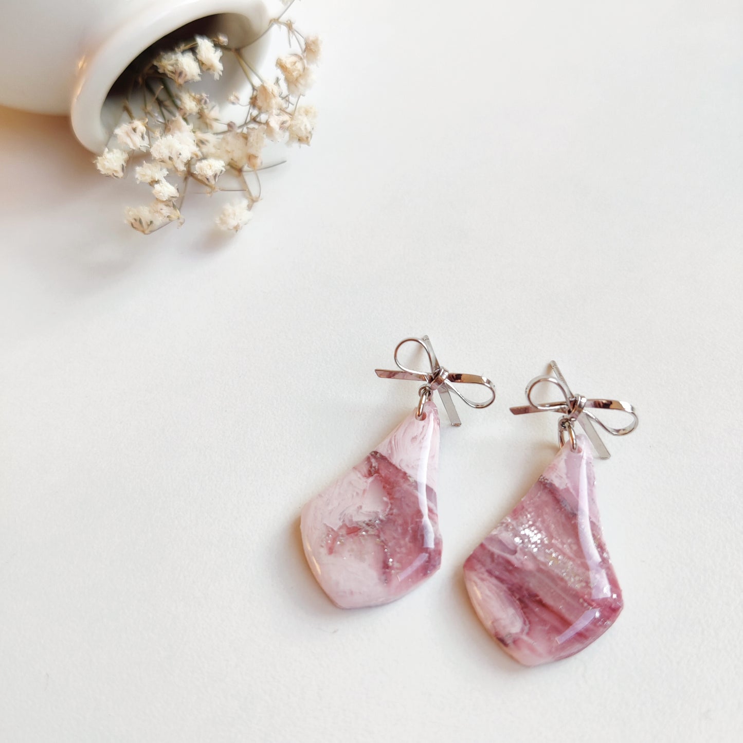 Boucles d'oreilles rose "effet marbré"