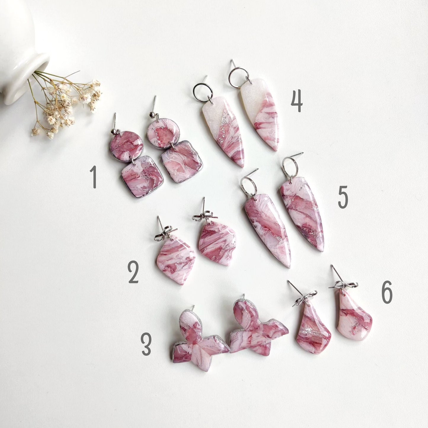 Boucles d'oreilles rose "effet marbré"