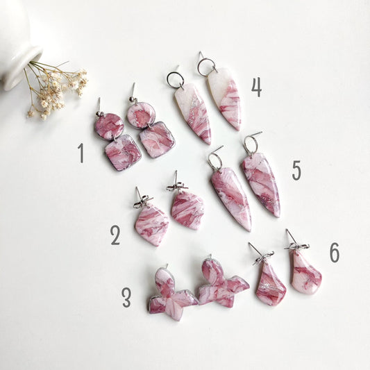 Boucles d'oreilles rose "effet marbré"