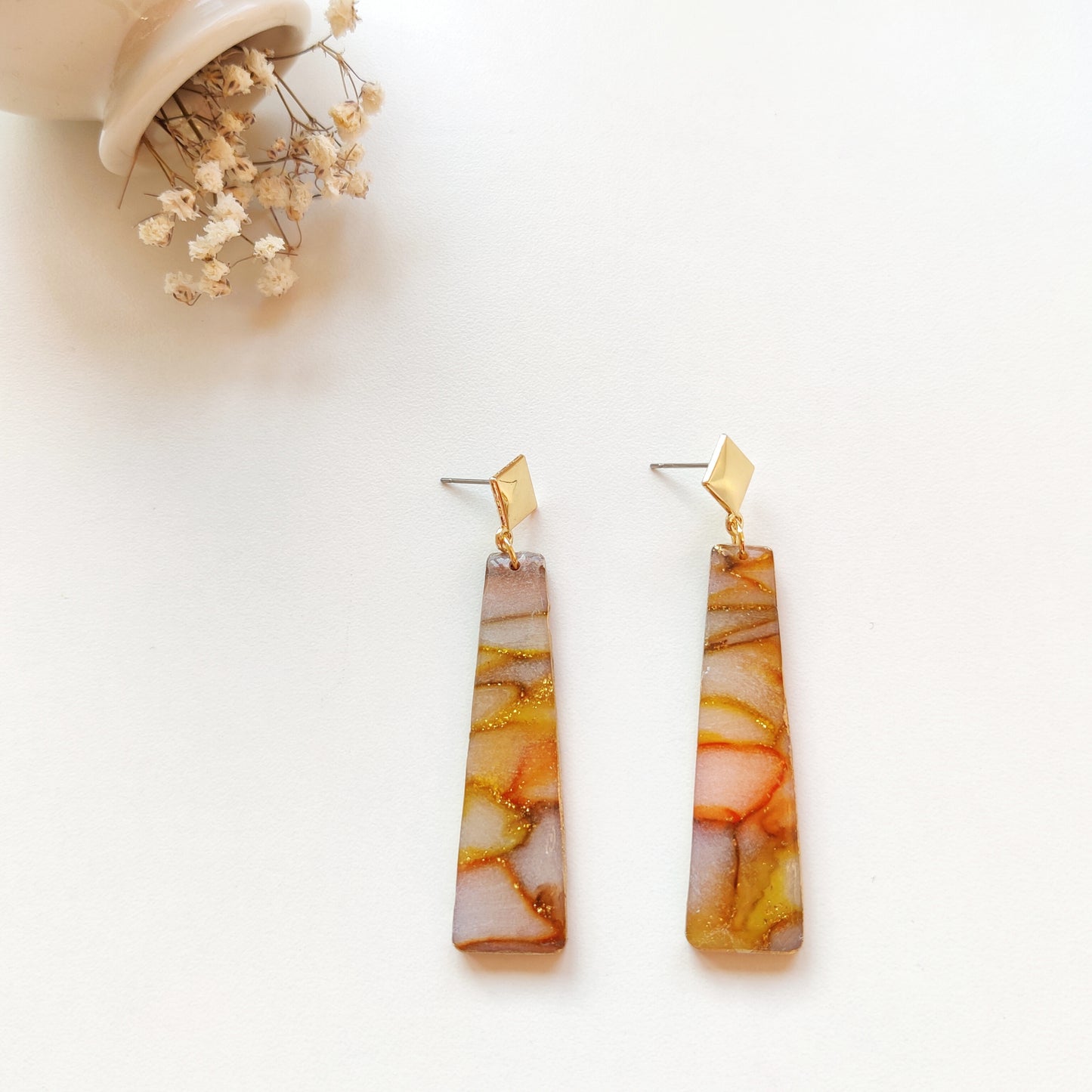 Boucles d'oreilles orange "effet marbré"