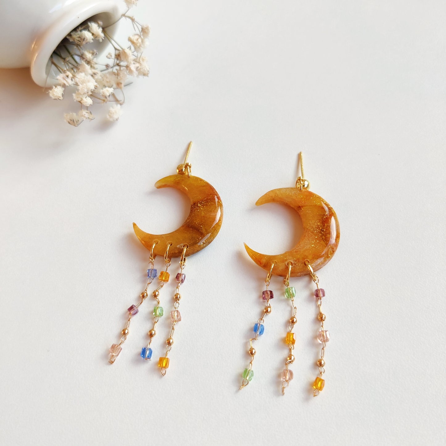 Boucles d'oreilles orange "effet marbré"