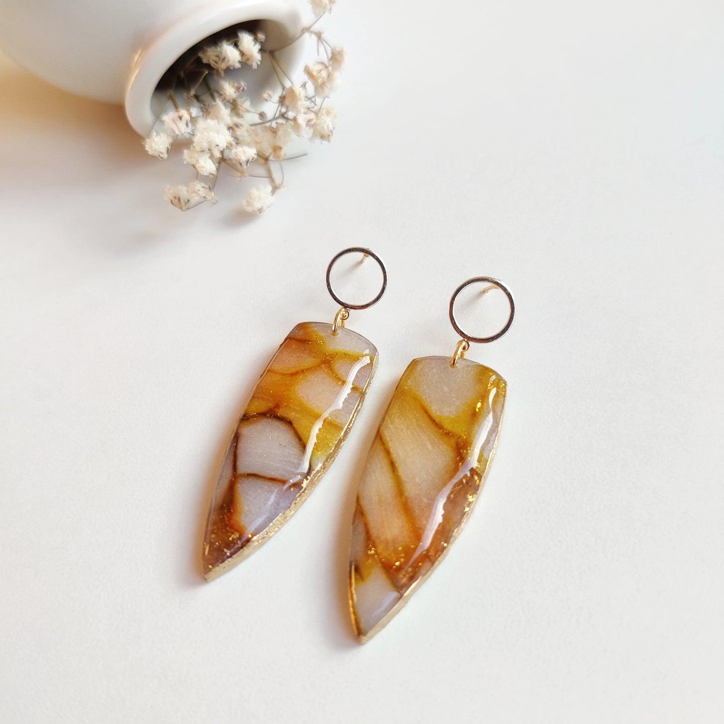 Boucles d'oreilles orange "effet marbré"