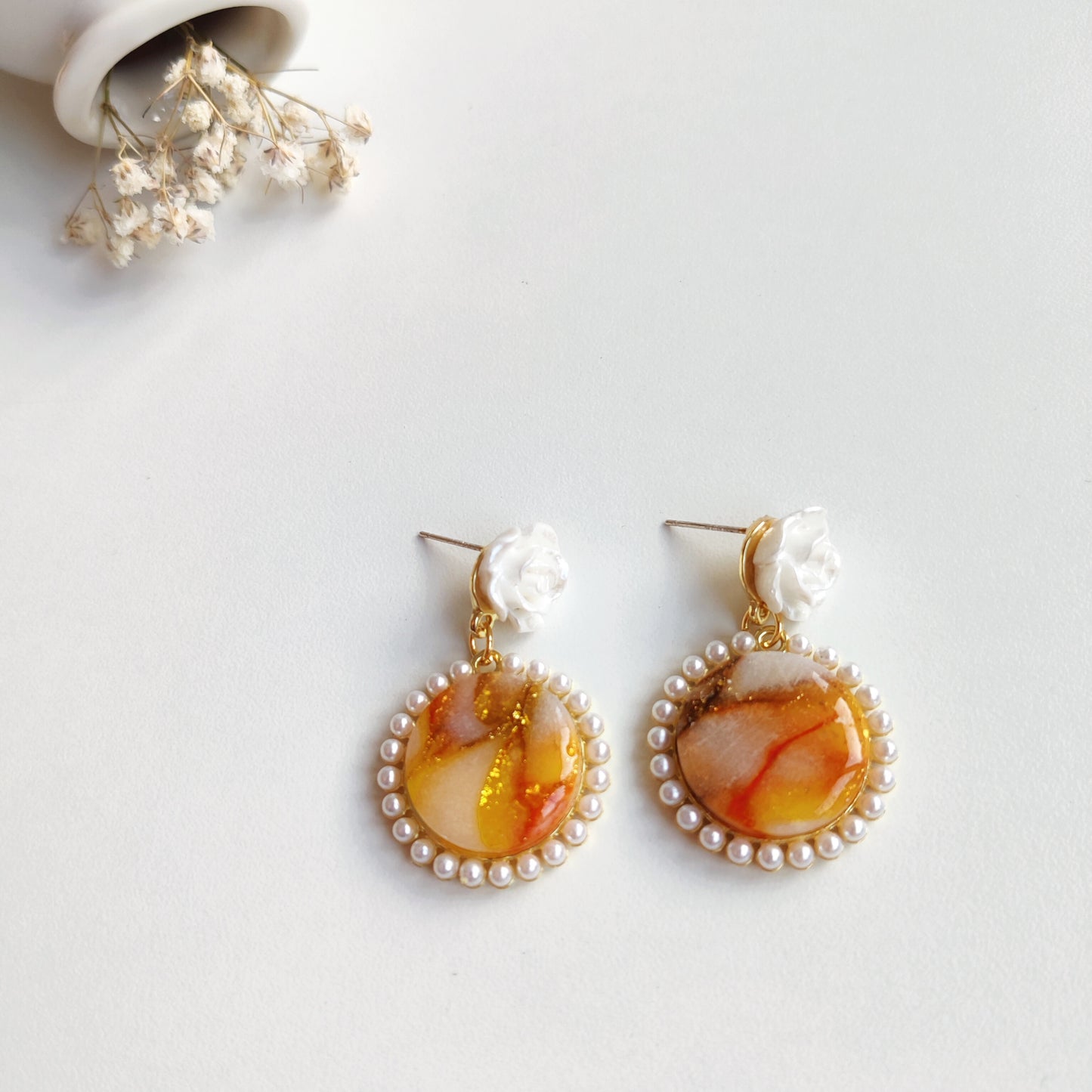 Boucles d'oreilles orange "effet marbré"