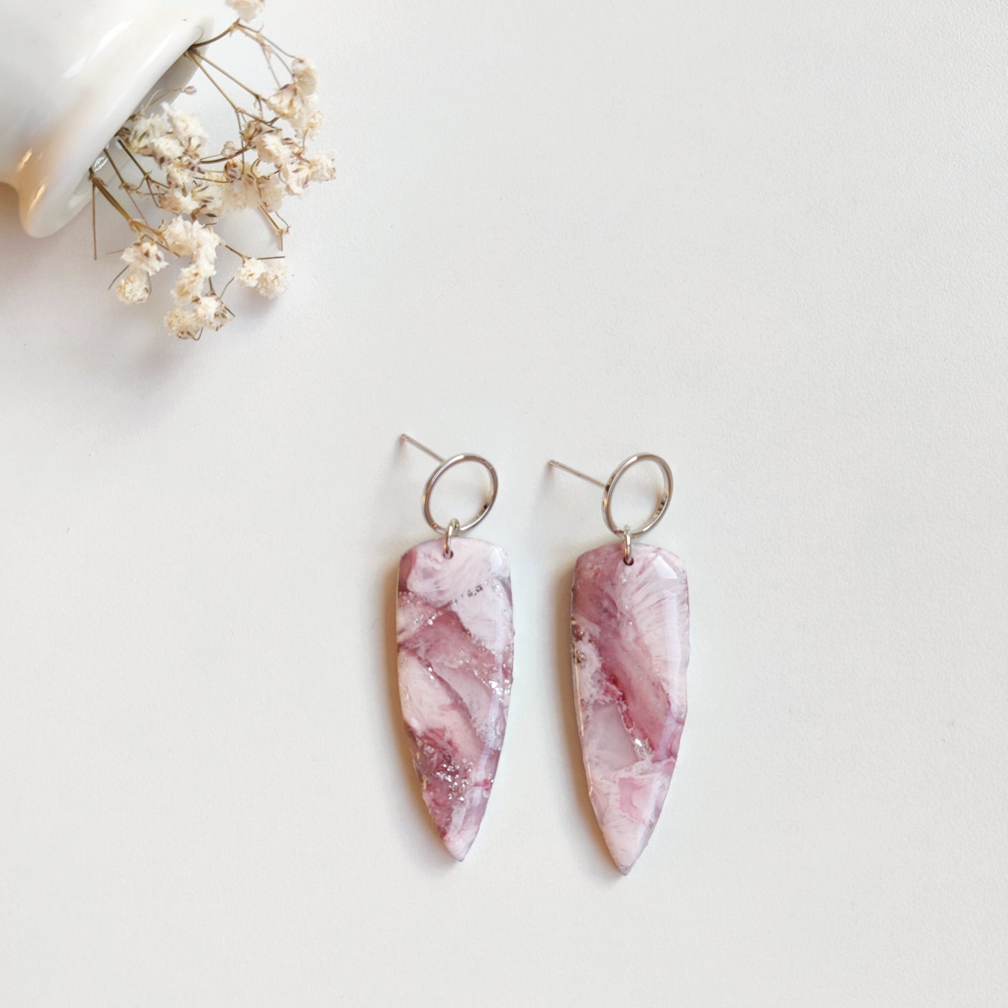 Boucles d'oreilles rose "effet marbré"