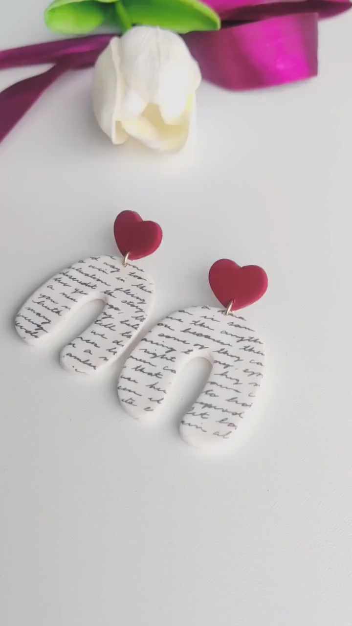 Heart Earrings | Valentine's Day Earrings | Polymer Clay Earrings | Dangle Earrings | Floral Earrings | Pink | Handmade Jewellery | Gift