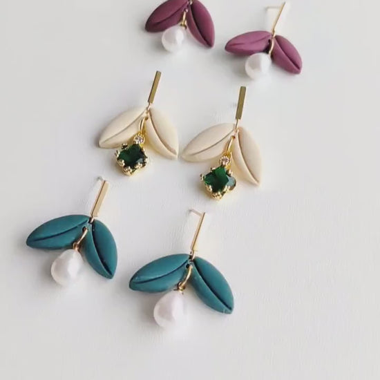 Polymer Clay Earrings | Floral clay drop earrings | Long Flower Statement Minimalist Earrings | handmade gift | UK bridal earrings