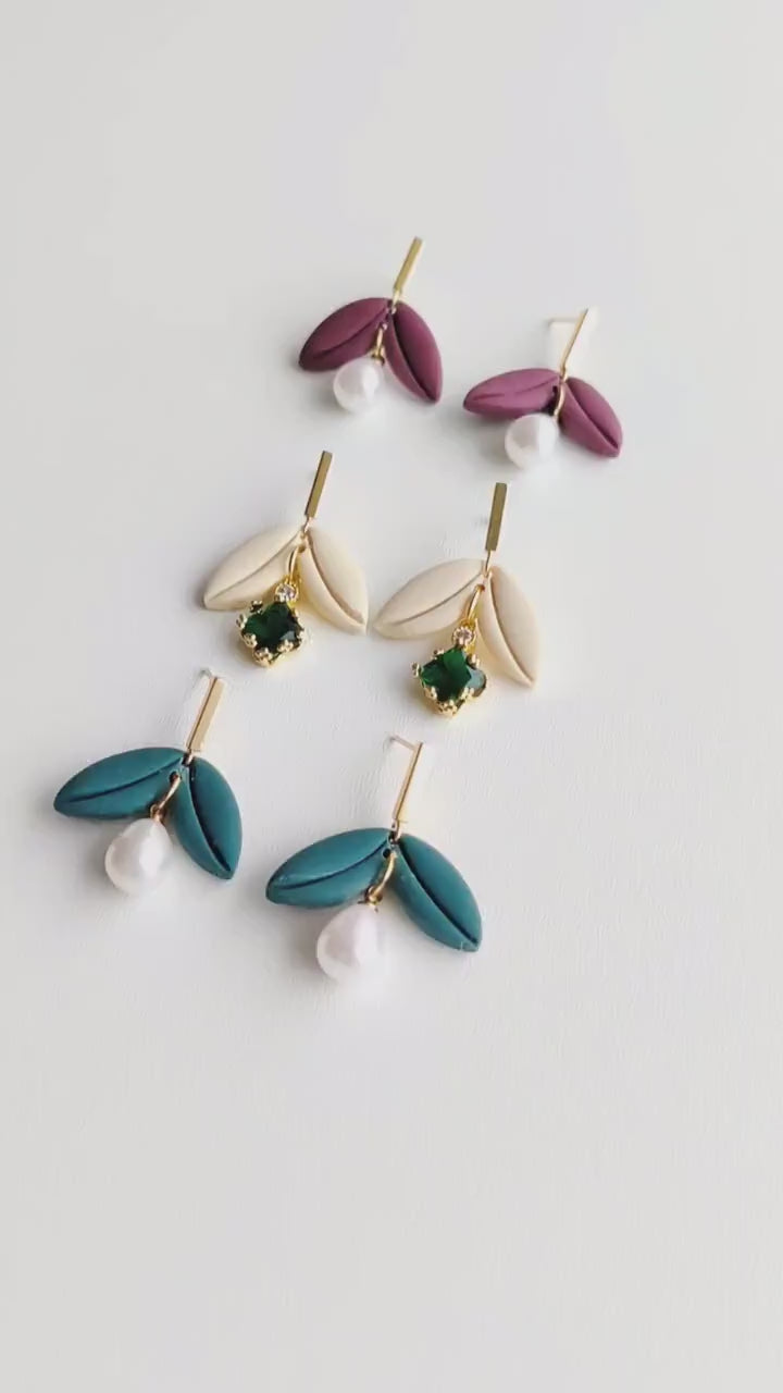 Polymer Clay Earrings | Floral clay drop earrings | Long Flower Statement Minimalist Earrings | handmade gift | UK bridal earrings