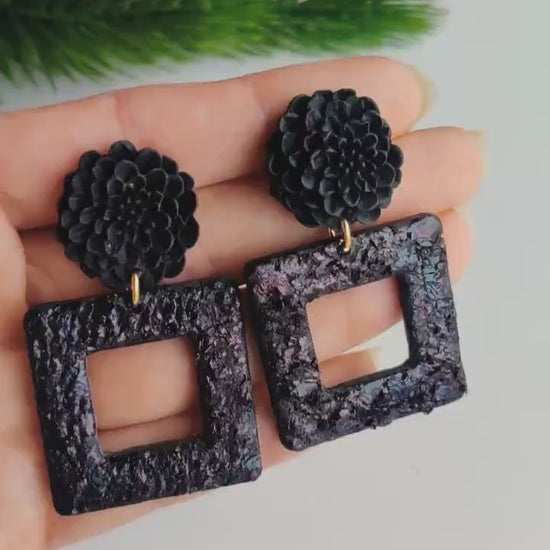 Black gothic Handmade Earrings | Festive Flower Earrings | NYE Earrings | New year eve Flower Earring | Dangle Earring | Gold Earrings