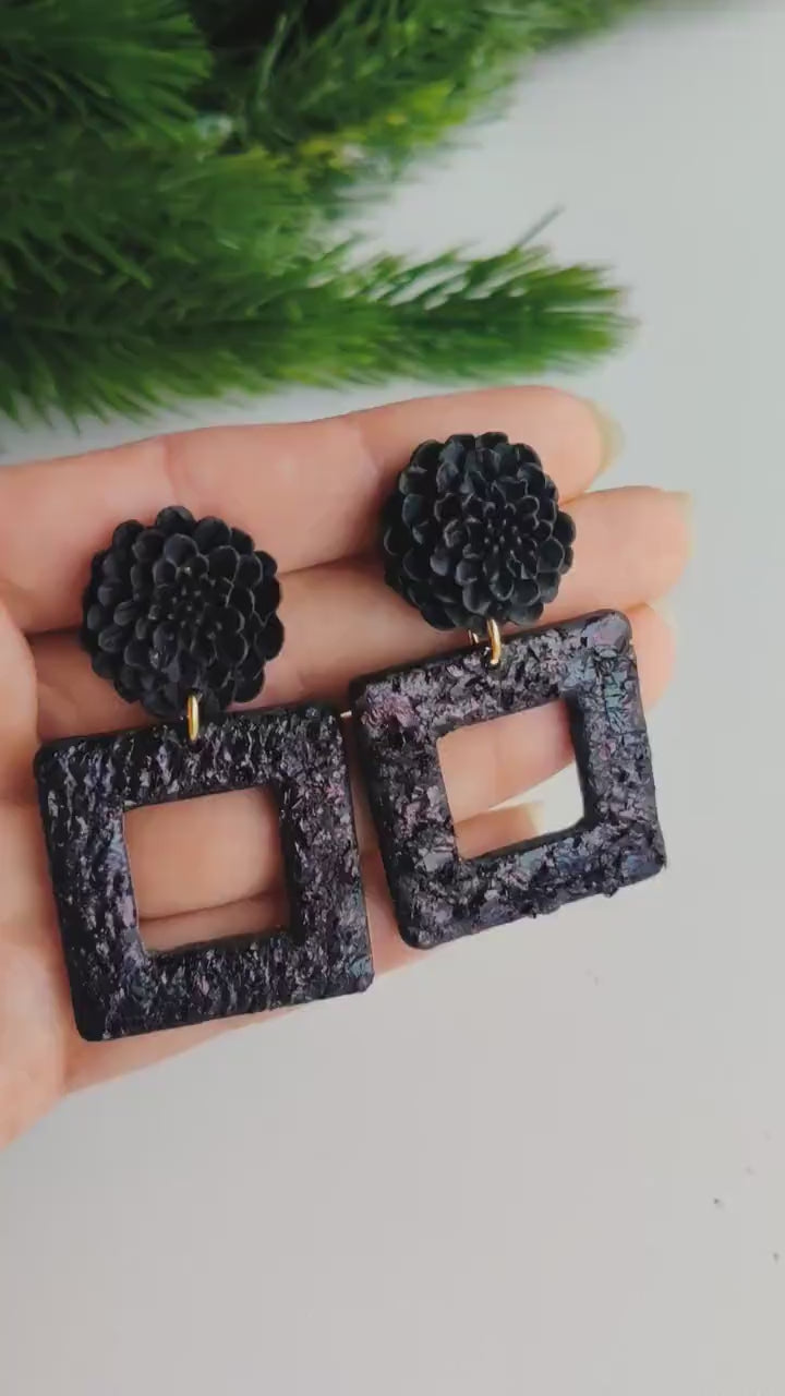 Black gothic Handmade Earrings | Festive Flower Earrings | NYE Earrings | New year eve Flower Earring | Dangle Earring | Gold Earrings