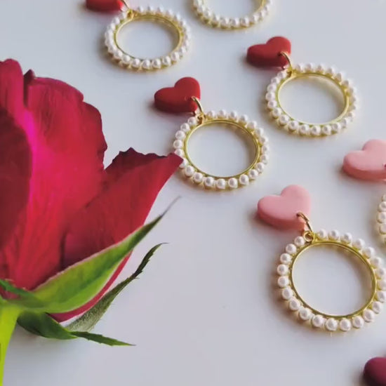 Vintage Pearl Earrings | Valentine's Day Earrings | Polymer Clay Earrings | Clay Earrings | Floral Earrings | Pink | Handmade Jewellery