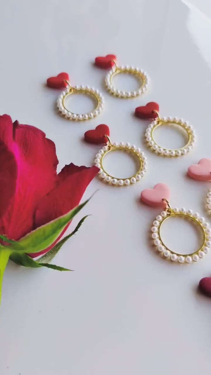 Vintage Pearl Earrings | Valentine's Day Earrings | Polymer Clay Earrings | Clay Earrings | Floral Earrings | Pink | Handmade Jewellery