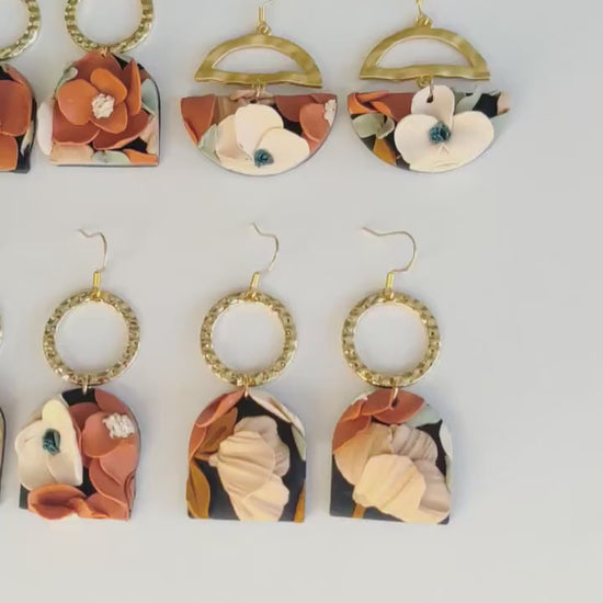 Autumn Flower Earrings | Polymer Clay Earrings Dangle | Floral Fall Earring | Fall Flower Bouquet | Handmade Dangle Earrings | Fall Colors