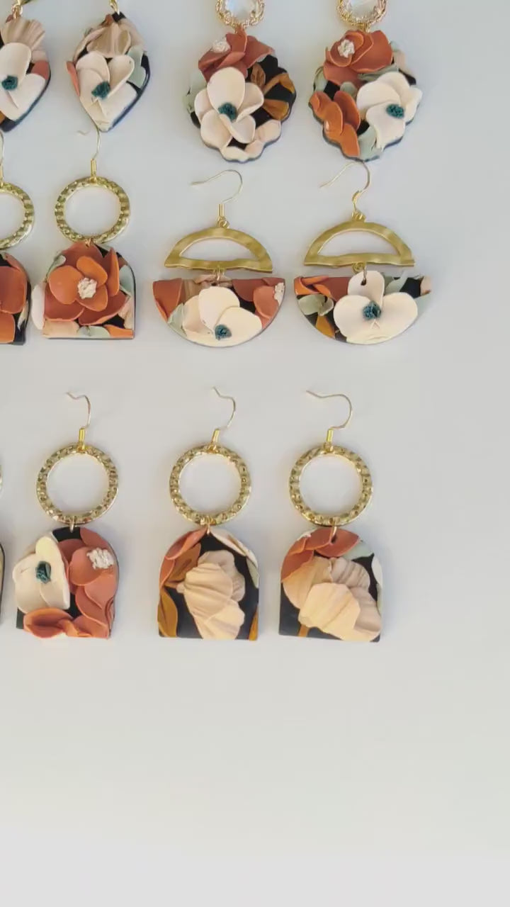 Autumn Flower Earrings | Polymer Clay Earrings Dangle | Floral Fall Earring | Fall Flower Bouquet | Handmade Dangle Earrings | Fall Colors