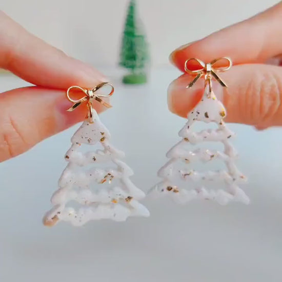 Christmas Tree | Clay Earrings with gingerman | snowman | candy cane | 24k gold plated  earrings | christmas gift