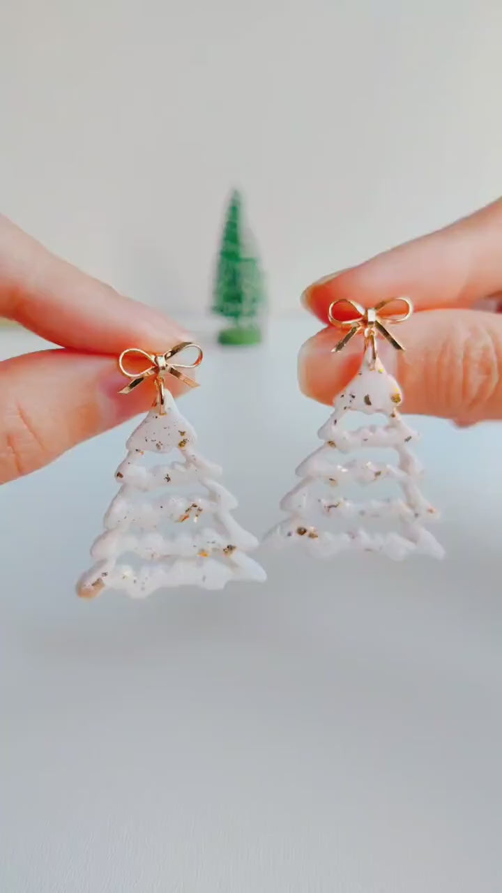 Christmas Tree | Clay Earrings with gingerman | snowman | candy cane | 24k gold plated  earrings | christmas gift