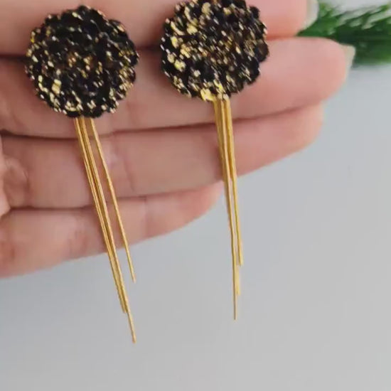Black Gold Handmade Earrings | Festive Flower Earrings | NYE Earrings | New year eve Flower Earring | Dangle Earring | Gold Earrings