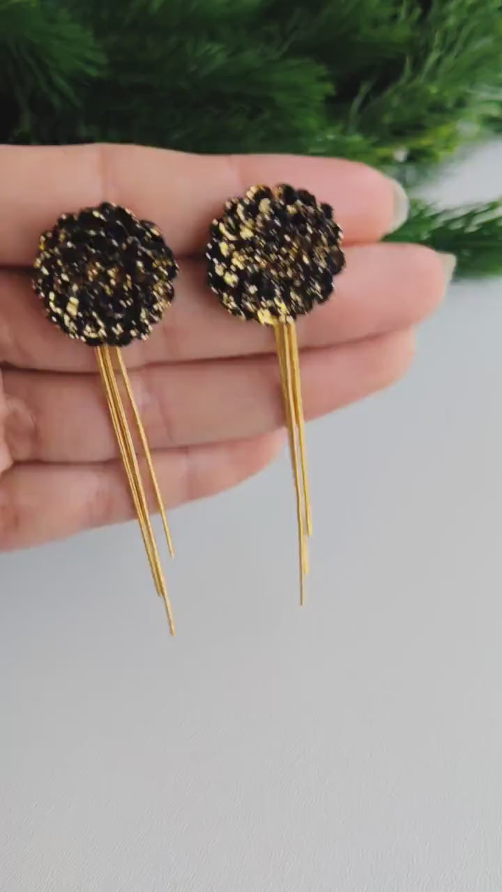 Black Gold Handmade Earrings | Festive Flower Earrings | NYE Earrings | New year eve Flower Earring | Dangle Earring | Gold Earrings