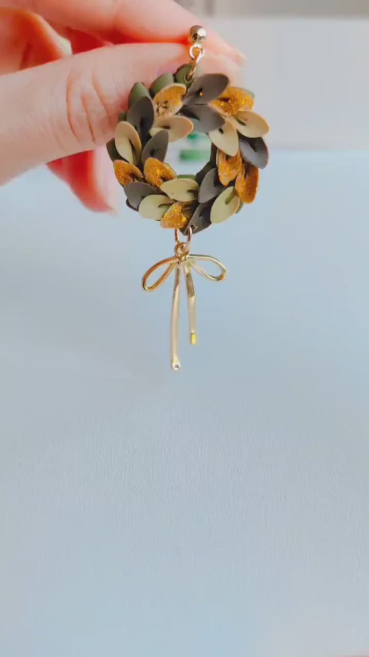 Christmas Earrings | Christmas Wreath Earrings | Polymer Clay Earrings | Holiday Earrings | Gifts for Her | Poinsettia Earrings