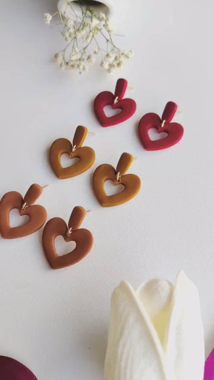Retro Heart Earrings | Valentine's Day Earrings | Polymer Clay Earrings | Clay Earrings | Floral Earrings | Pink | Handmade Jewellery | Gift
