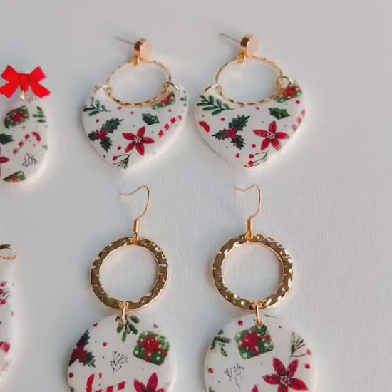 Christmas | Polymer Clay | Statement earrings | Christmas Tree | Holly Leaf | Earrings | Polymer clay and 14 k Gold Plated Earrings |