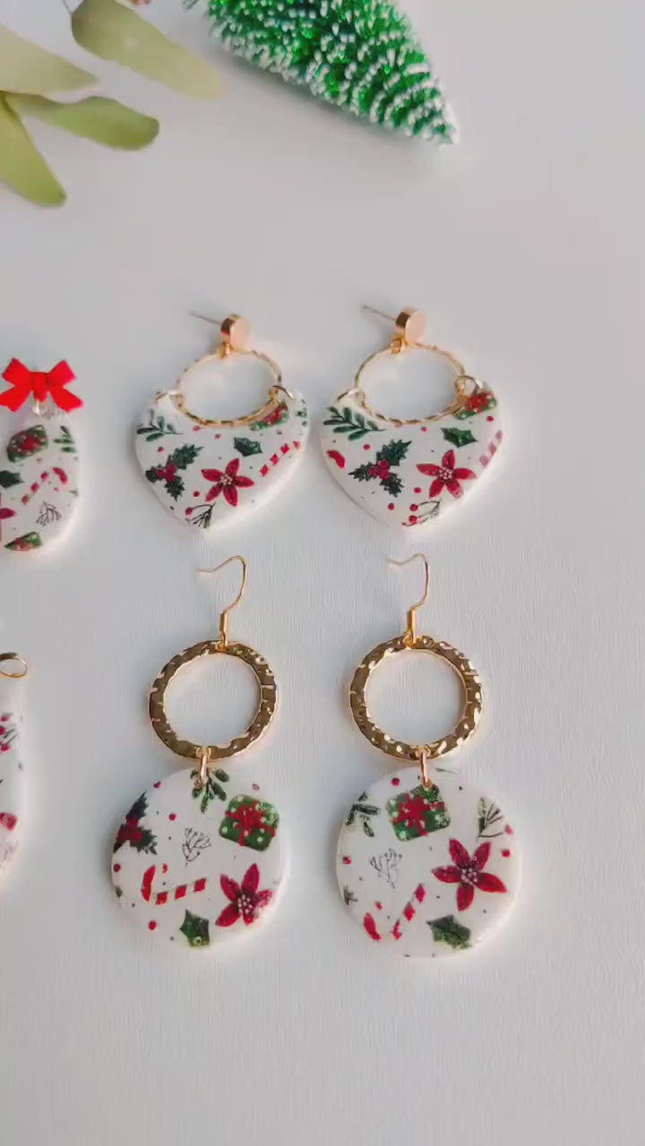 Christmas | Polymer Clay | Statement earrings | Christmas Tree | Holly Leaf | Earrings | Polymer clay and 14 k Gold Plated Earrings |