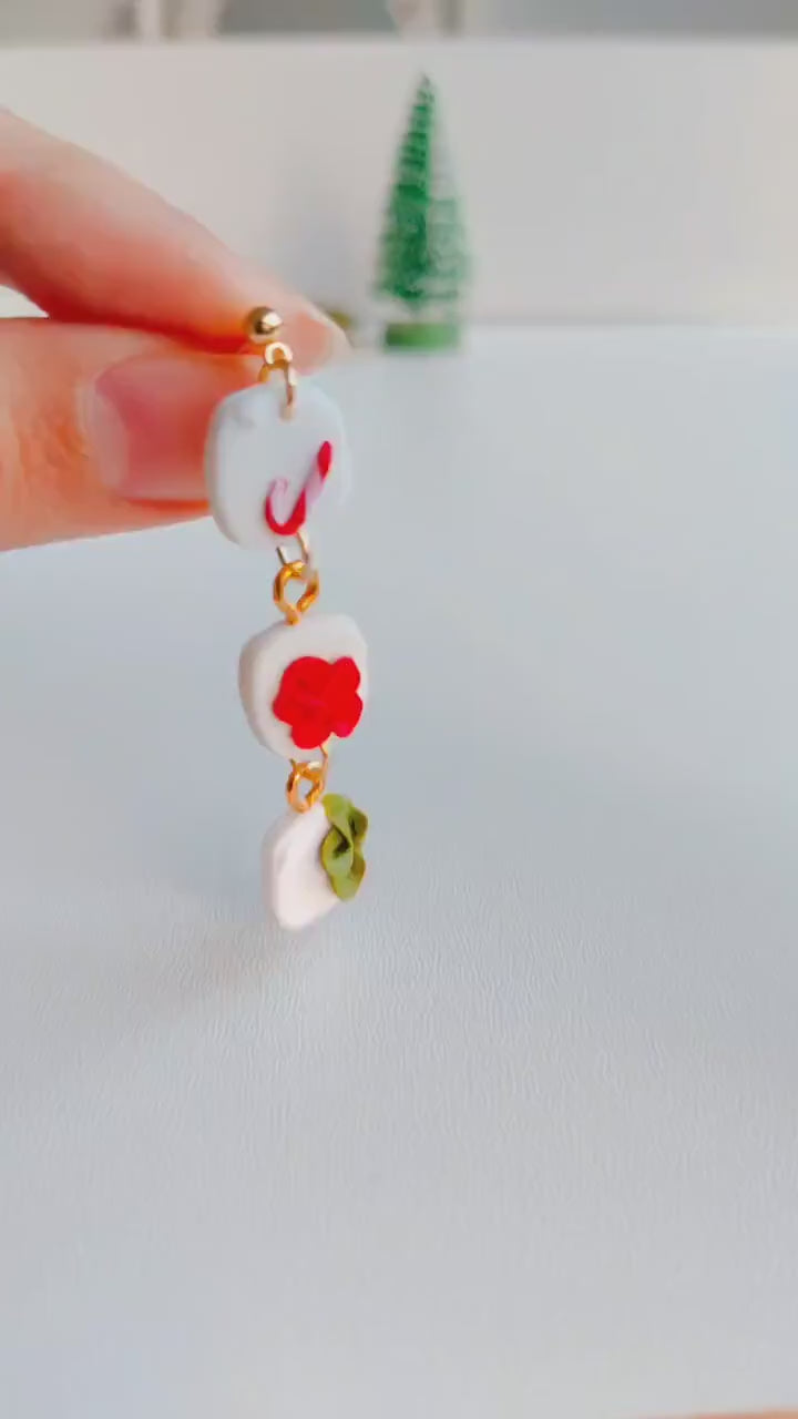 Christmas | Polymer Clay | Statement earrings | Christmas Tree | Floral earrings | dangle Earrings | flower | 14 k Gold Plated Earrings |
