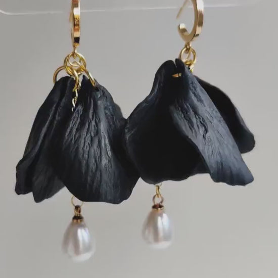 Rose Pearl Gold Handmade Earrings | Pearl Flower Earrings | Christmas Earrings | Rose Gold Flower Earring | Dangle Earring | Floral Earrings