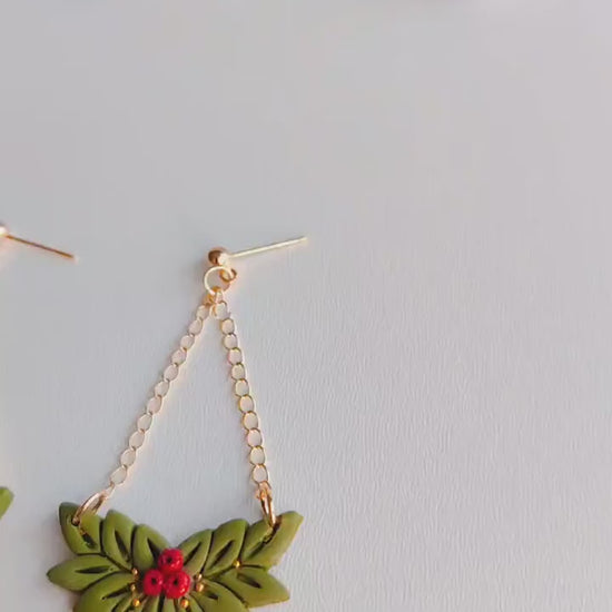 Christmas Earrings | Christmas Wreath Earrings | Polymer Clay Earrings | Holiday Earrings | Gifts for Her | Poinsettia Earrings