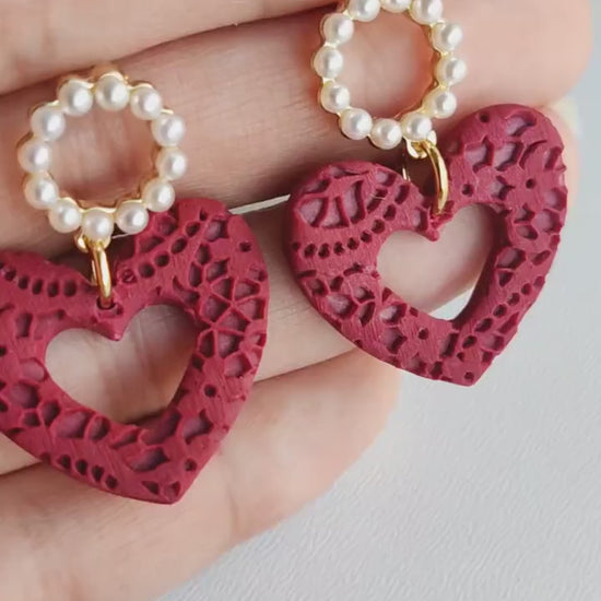 Heart Earrings | Valentine's Day Earrings | Polymer Clay Earrings | Clay Earrings | Floral Earrings | Pink | Handmade Jewellery | Gift