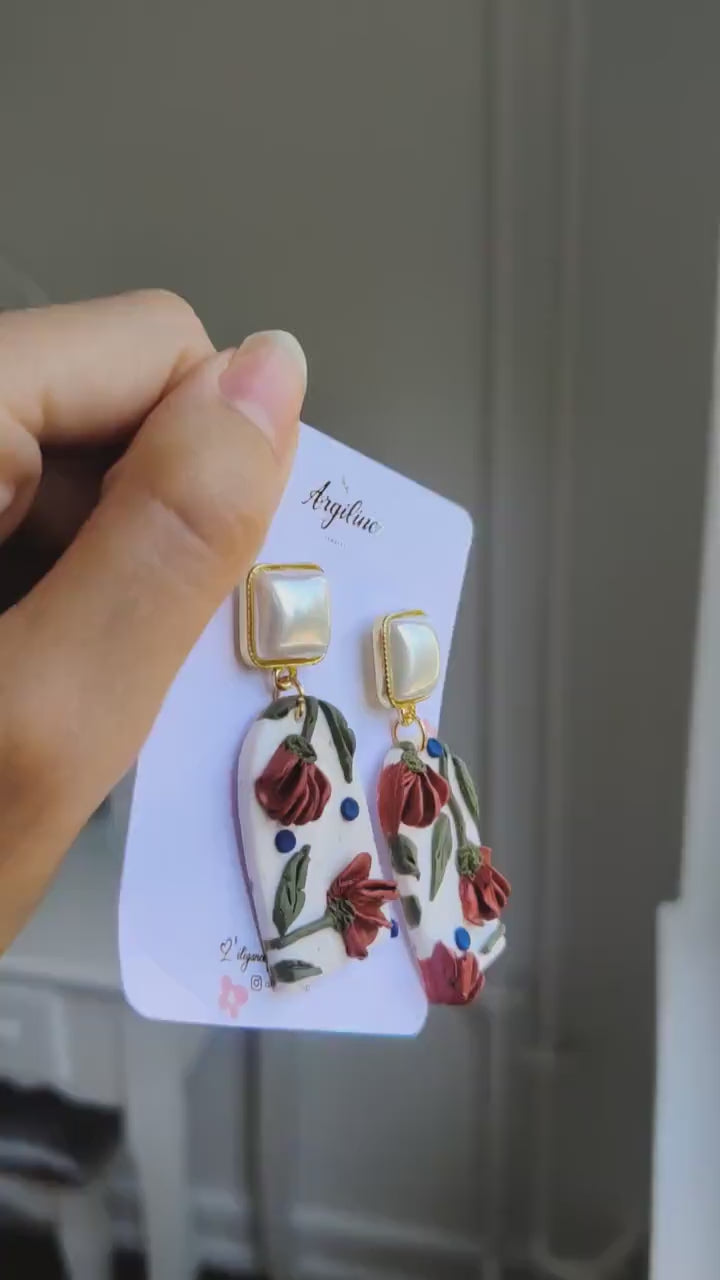 FLORA | Floral Clay Earrings | Fall Colors Floral Textured Lightweight Handmade Polymer Clay Earrings | Flower Clay Earrings