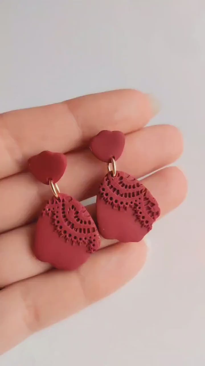 Velvet Earrings | Valentine's Day Earrings | Polymer Clay Earrings | Clay Earrings | Floral Earrings | Pink | Handmade Jewellery | Gift