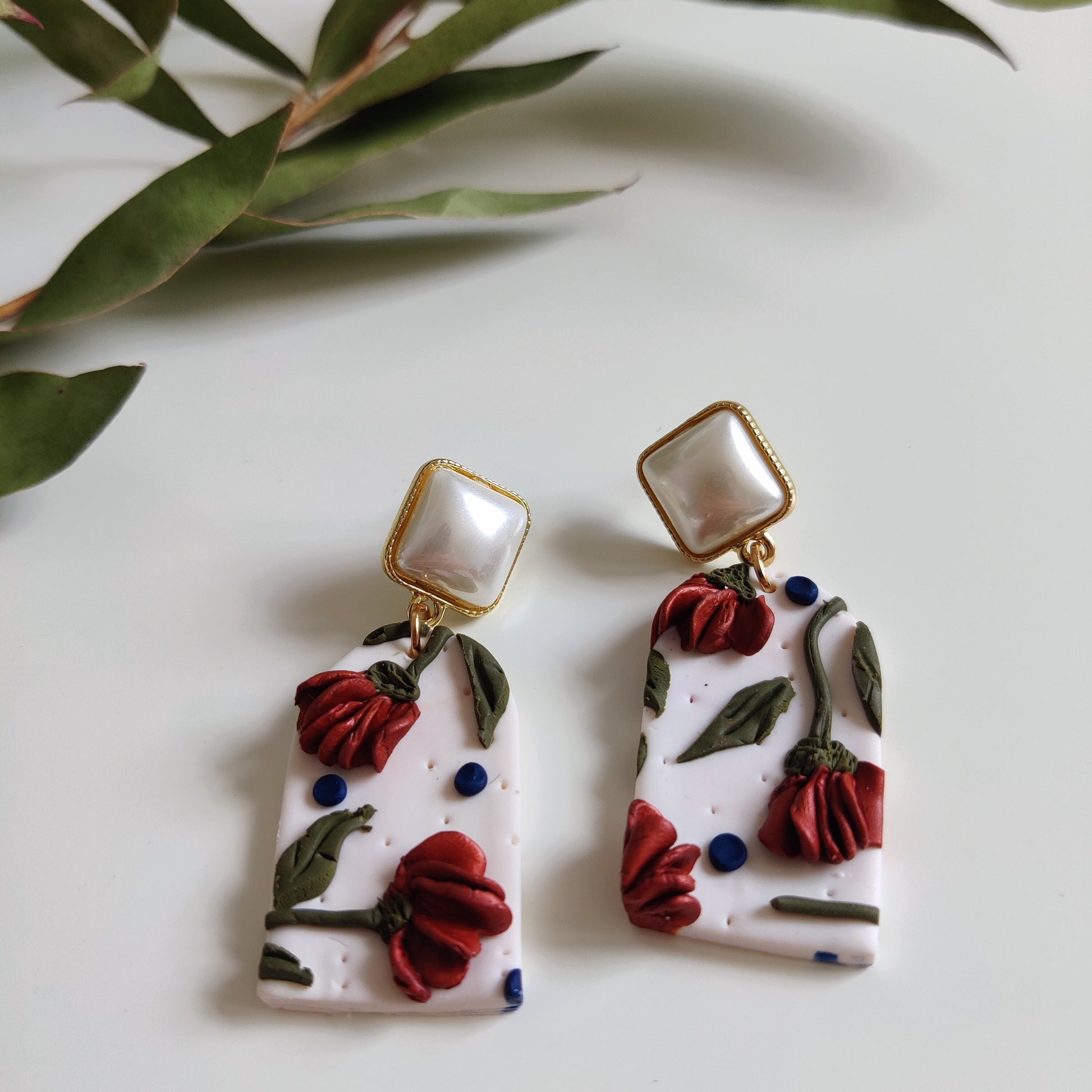 FLORA | Floral Clay Earrings | Fall Colors Floral Textured Lightweight Handmade Polymer Clay Earrings | Flower Clay Earrings