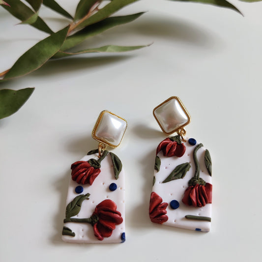 FLORA | Floral Clay Earrings | Fall Colors Floral Textured Lightweight Handmade Polymer Clay Earrings | Flower Clay Earrings