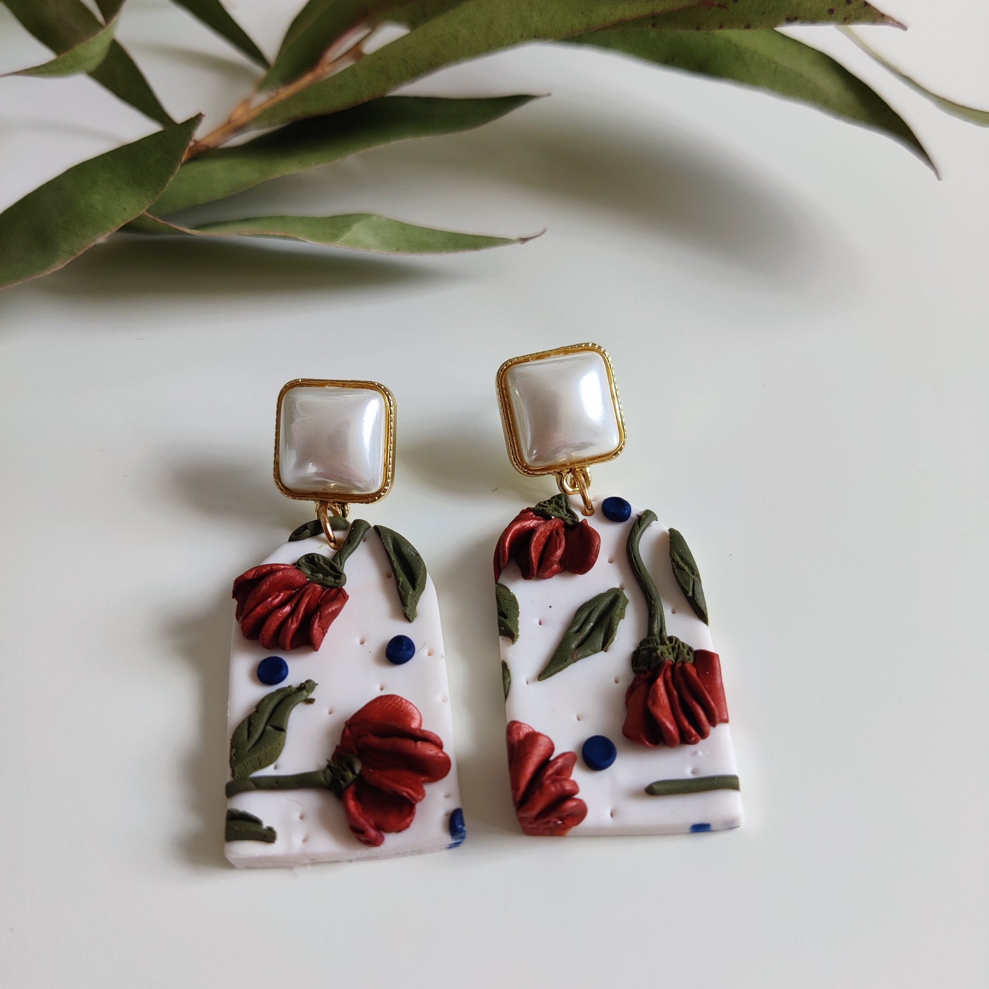 FLORA | Floral Clay Earrings | Fall Colors Floral Textured Lightweight Handmade Polymer Clay Earrings | Flower Clay Earrings