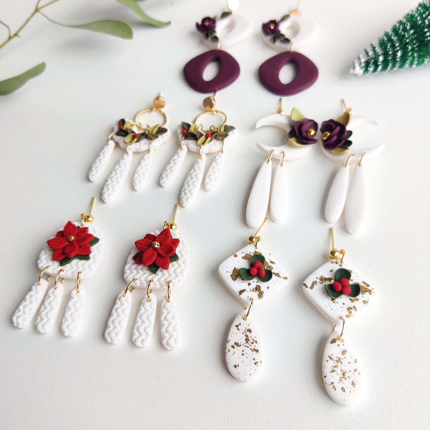 LUNA | Moon | crescent moon floral earrings | floral earrings | polymer clay earrings | christmas | gifts for her | handmade earrings