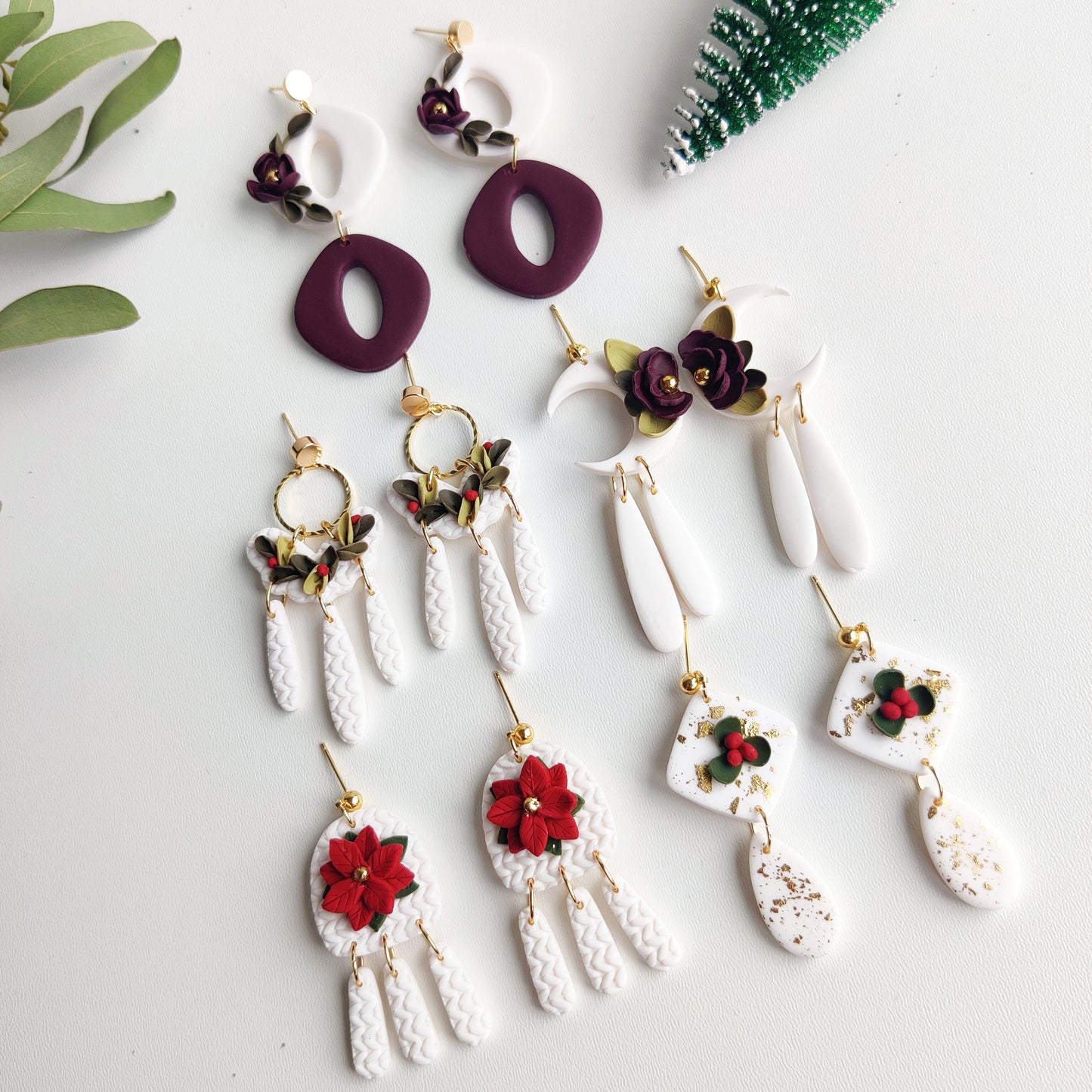LILYA | Christmas collection | floral earrings | floral earrings | polymer clay earrings | christmas | gifts for her | handmade earrings