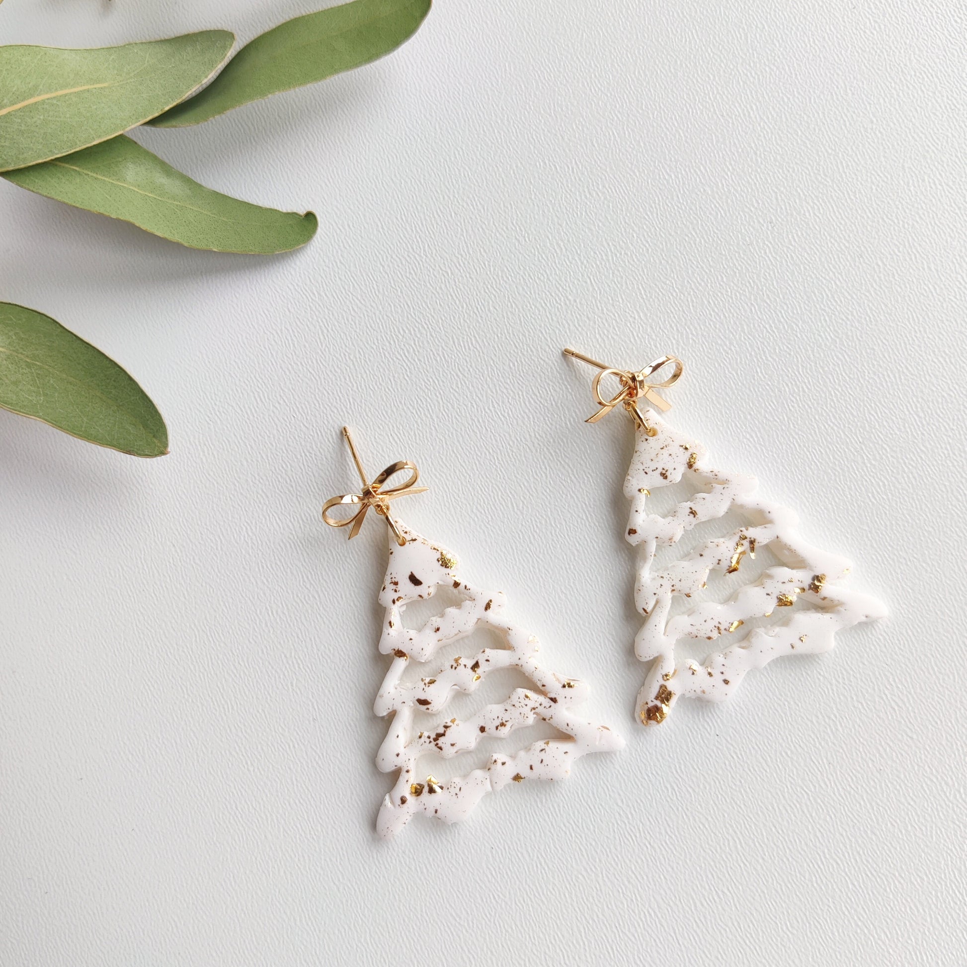 Christmas Tree | Clay Earrings with gingerman | snowman | candy cane | 24k gold plated earrings | christmas gift