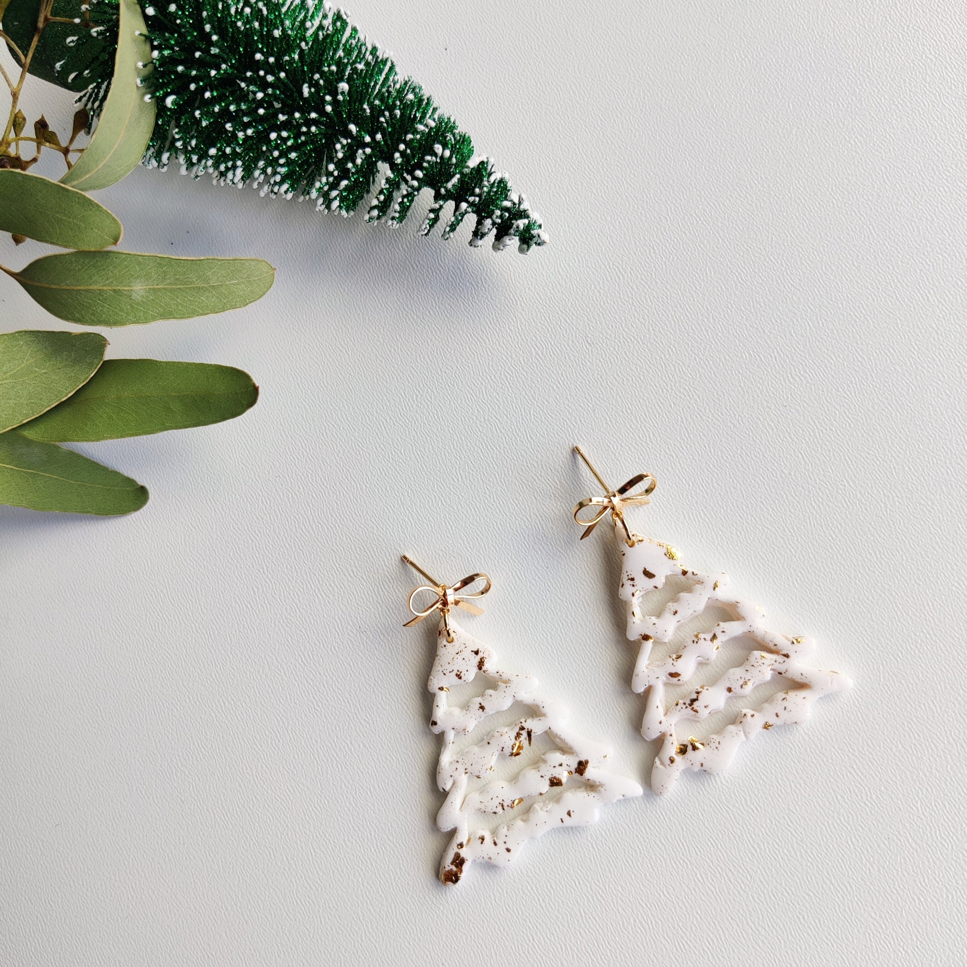 Christmas Tree | Clay Earrings with gingerman | snowman | candy cane | 24k gold plated earrings | christmas gift