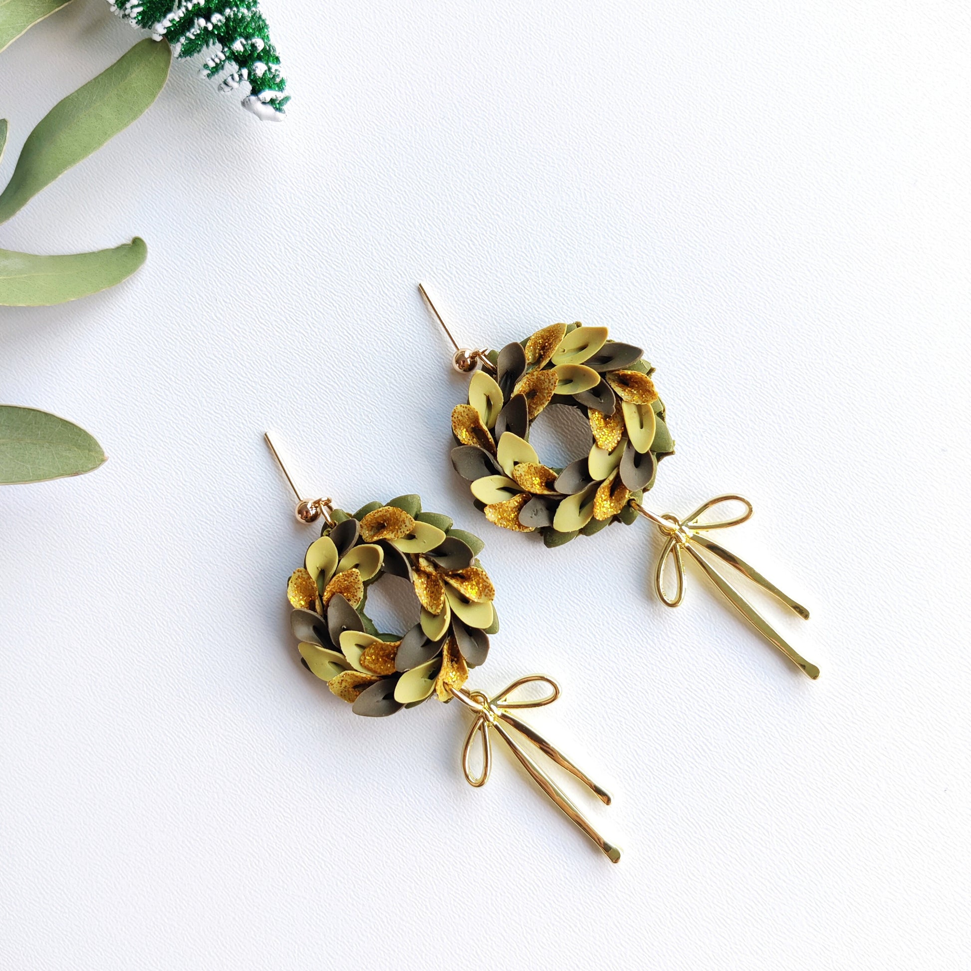 Christmas Earrings | Christmas Wreath Earrings | Polymer Clay Earrings | Holiday Earrings | Gifts for Her | Poinsettia Earrings