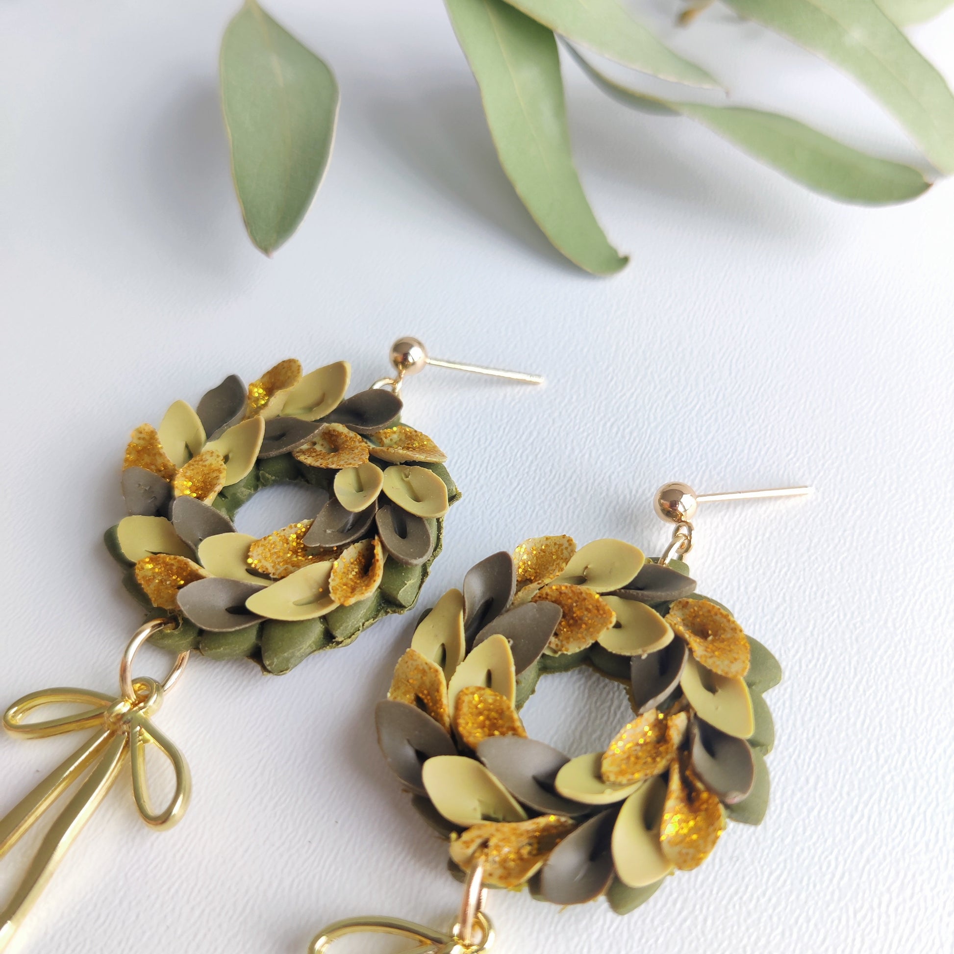 Christmas Earrings | Christmas Wreath Earrings | Polymer Clay Earrings | Holiday Earrings | Gifts for Her | Poinsettia Earrings